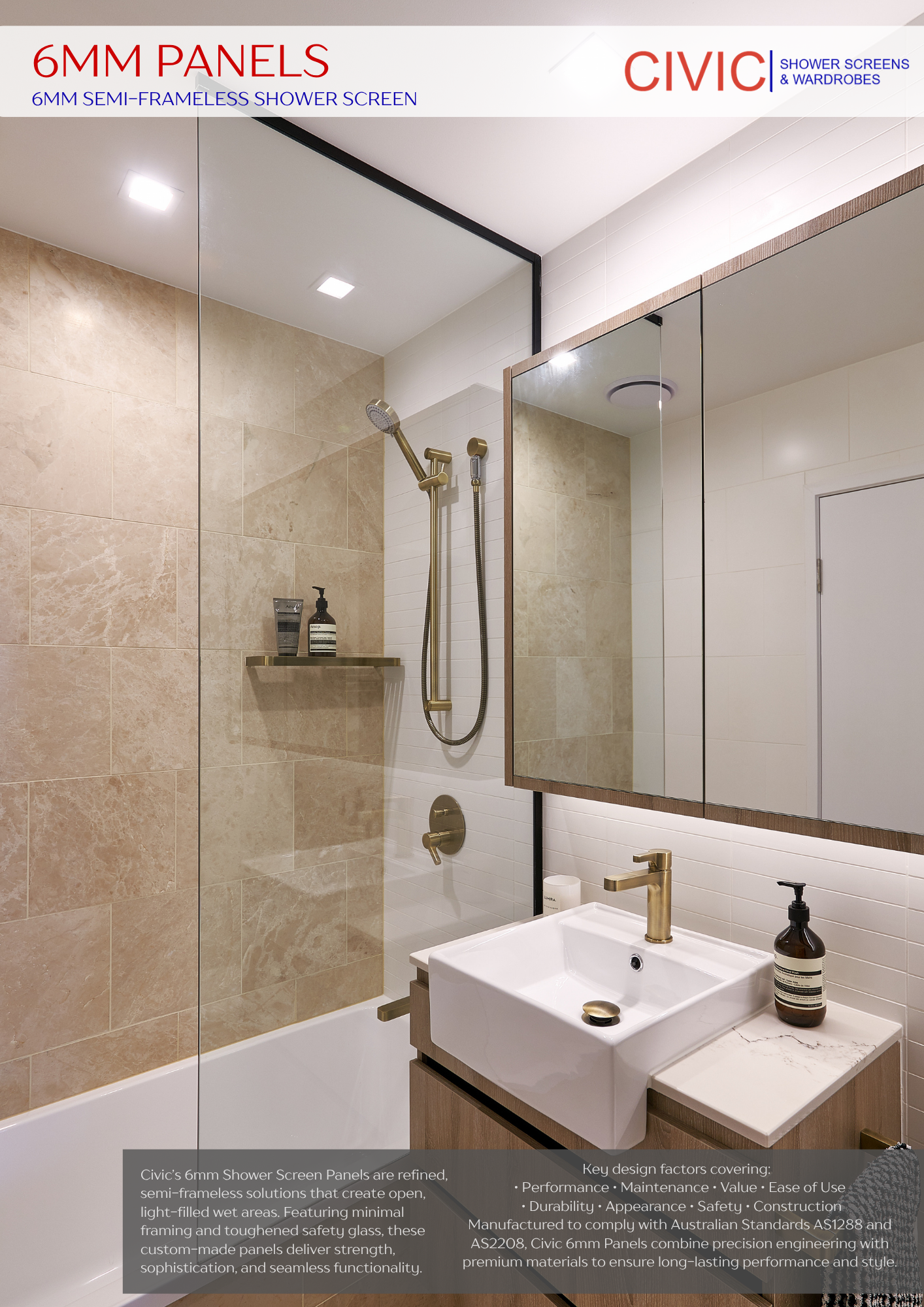 6mm Panels: Semi-Frameless Shower Screens